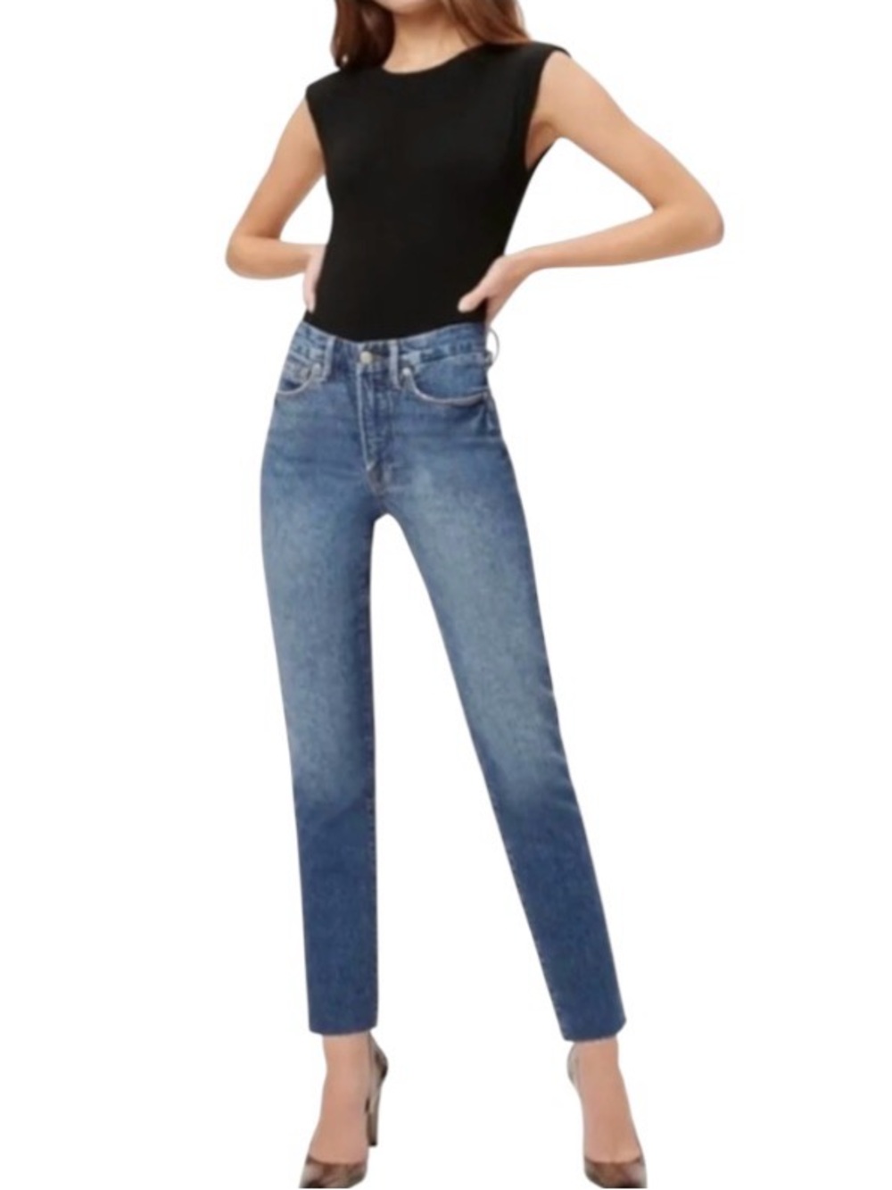 Good American Crop Raw Hem Slim jean Style GCRH086TFT